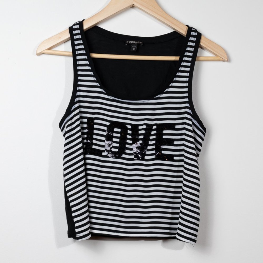 XS Express LOVE Sequin Striped Tank